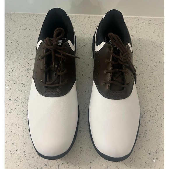 Adidas Golf Shoes Mens White Brown Leather Spikes Tour Performance Size 10